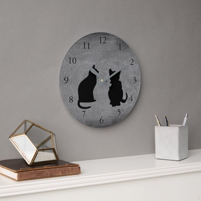 Moderne Katzen-Silhouetten, Haustiere auf Große Wanduhr (Büro)