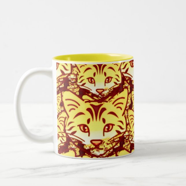 Moderne Katzenkunst Zweifarbige Tasse (Links)