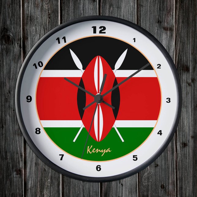 Moderne kenianische Flagge, kenianische Zuhause /  Runde Wanduhr (Von Creator hochgeladen)