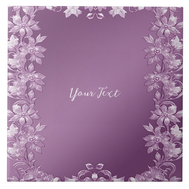 Moderne Keramik Lilac Floral Tile Fliese (Vorderseite)