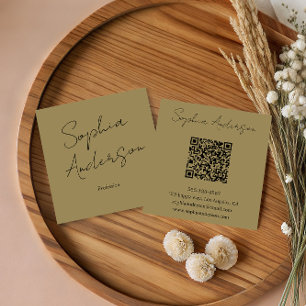 Moderne Khaki-Geschäftskarte - Elegante Handschrif Telefonnummerkarte