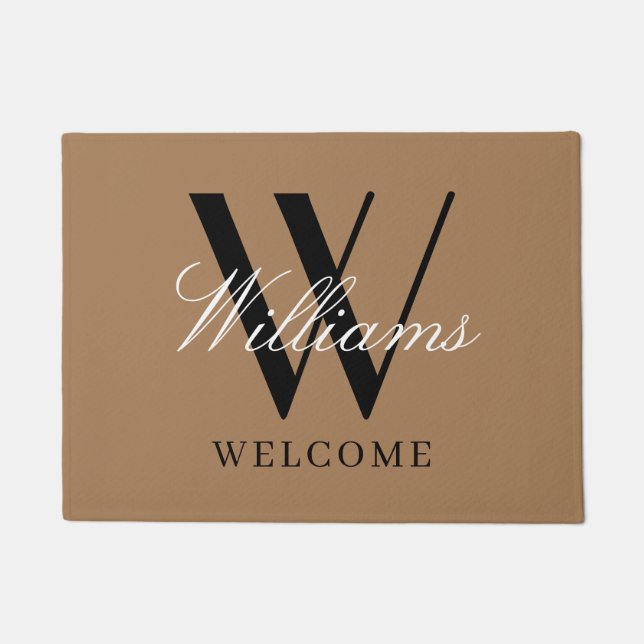 Moderne Khaki Monogram Newlyweds Name Wedding Door Fußmatte (Vorderseite)