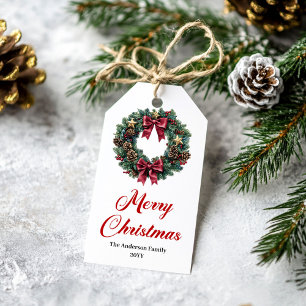 Moderne Kiefernkranz-Geschenkanhänger in Rot, Grün Geschenkanhänger