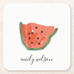 Moderne Kinder Handgezeichnete Rote Wassermelone F Rechteckiger Pappuntersetzer