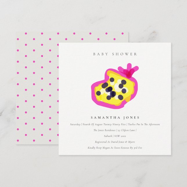 Moderne Kinder handgezogene Passion Fruit Baby Dus Einladung (Vorne/Hinten)