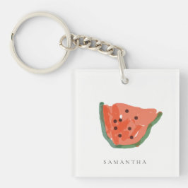 Moderne Kinder Handgezogene Wassermelone Rotes Grü Schlüsselanhänger