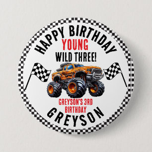Moderne Kinder Monster Trucks Geburtstagsparty Button