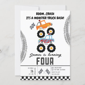 Moderne Kinder Monster Trucks Geburtstagsparty Einladung