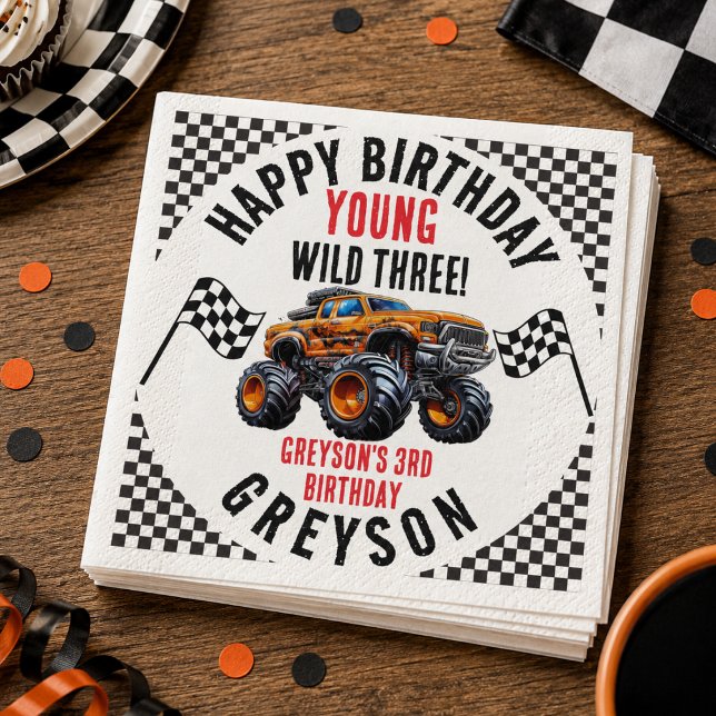 Moderne Kinder Monster Trucks Geburtstagsparty Serviette (Modern Kids Monster Trucks Birthday Party Paper napkins)