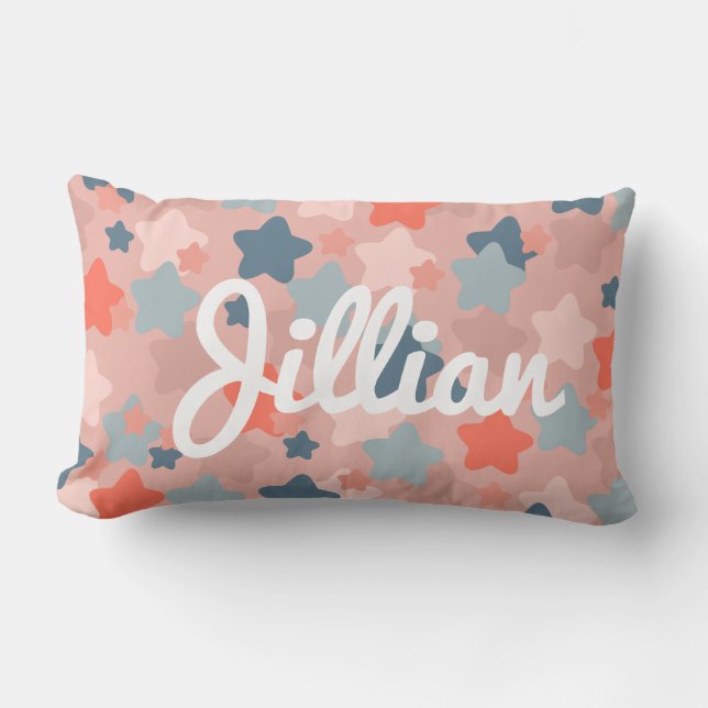 Moderne Kinder Niedlich Blush und Blue Star Lendenkissen (Vorderseite)