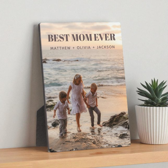 Moderne Kindernamen Personalisiertes Beste Mutter  Fotoplatte (Modern Kids Names Personalized Best Mom Ever Photo Plaque)