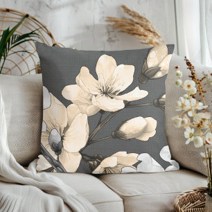 Moderne Kirschblüten auf grauem Stoff Kissen