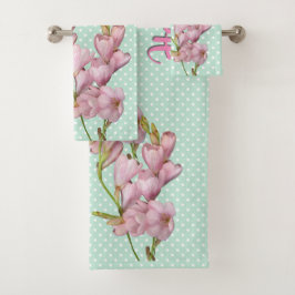 Moderne Kirschblüten Minz Grün Hallo schön! Badhandtuch Set