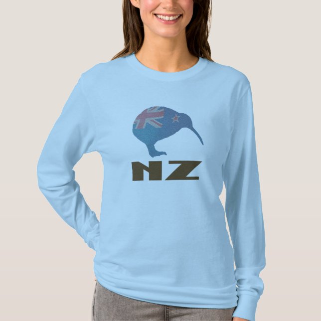 Moderne Kiwi-der langen Hülsen-Frauen Neuseelands T-Shirt (Vorderseite)