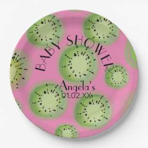 Moderne Kiwi-Frucht - Wasserfarbe Baby Shower Pappteller