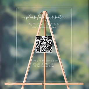 Moderne klare Hochzeits-QR-Code-Sitzordnung Acryl Acrylschild