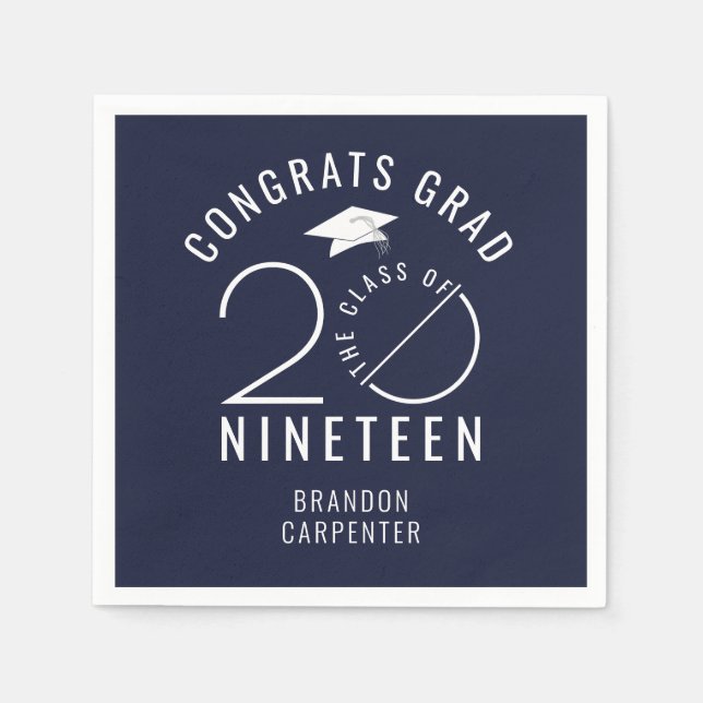 Moderne Klasse 2019 Glückwunschs Grad Navy Blue Serviette (Vorderseite)