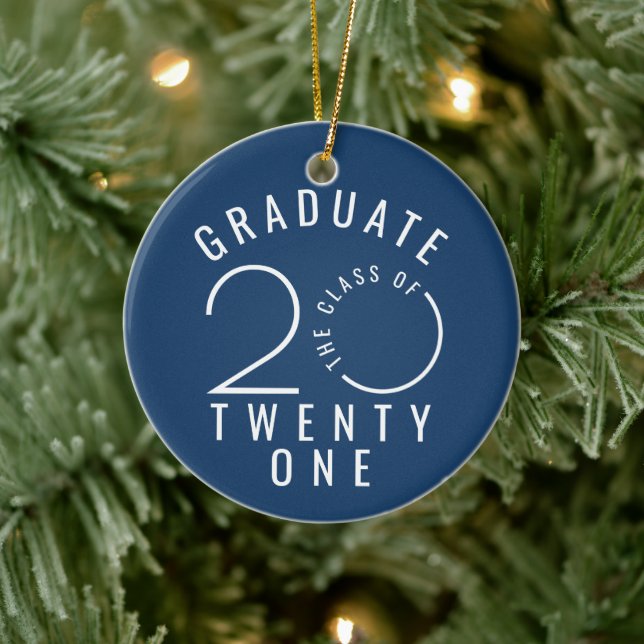 Moderne KLASSE 2021 Typografie Circle Blue Keramik Ornament (Baum)