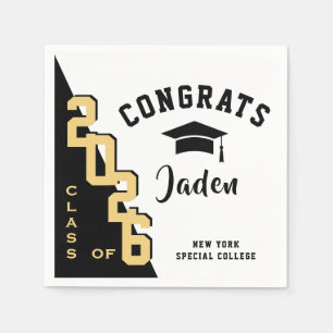 Moderne Klasse 2024 Golden Black Graduation Party Serviette