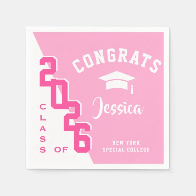 Moderne Klasse 2024 Pink White Graduation Party Serviette (Vorderseite)