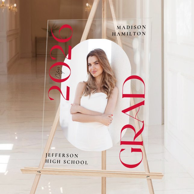 Moderne Klasse 2025 Red Foto Abschluss Willkommen Acrylschild (Von Creator hochgeladen)