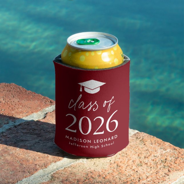 Moderne Klasse 2025 Script Burgundy Abschluss Dosenkühler (In Situ Pool)