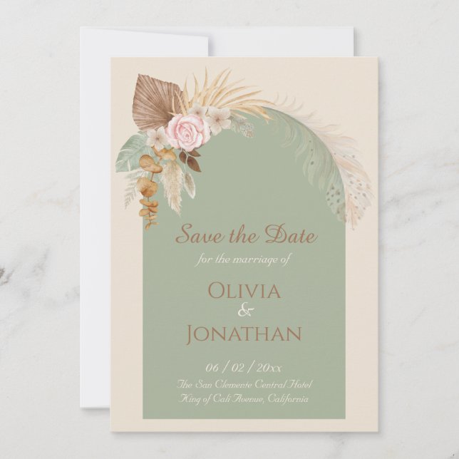 Moderne Klasse Boho Rustikale Beige Minze Save the Einladung (Vorderseite)