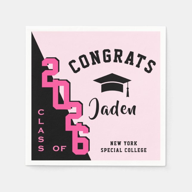 Moderne Klasse der Black Pink Graduation Party 202 Serviette (Vorderseite)