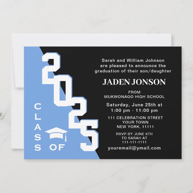 Moderne Klasse der Blue Black Graduation Party 202 Einladung (Vorderseite)