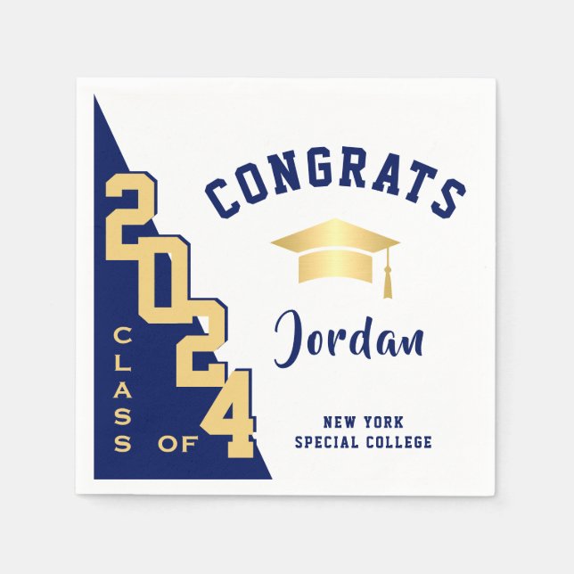 Moderne Klasse der Golden Blue Graduation Party 20 Serviette (Vorderseite)