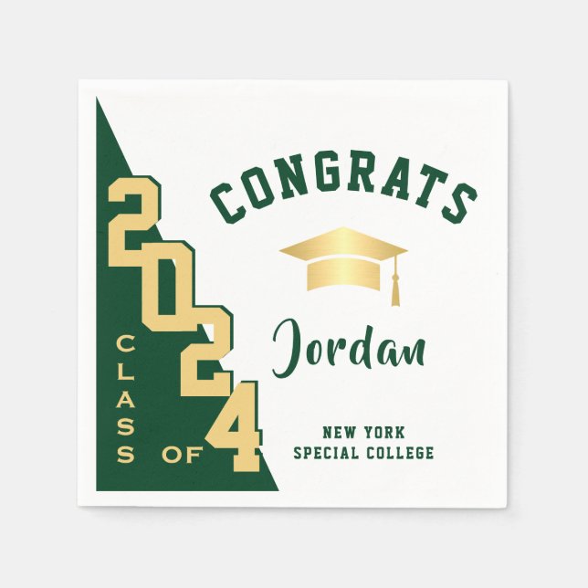 Moderne Klasse der Golden Green Graduation Party 2 Serviette (Vorderseite)