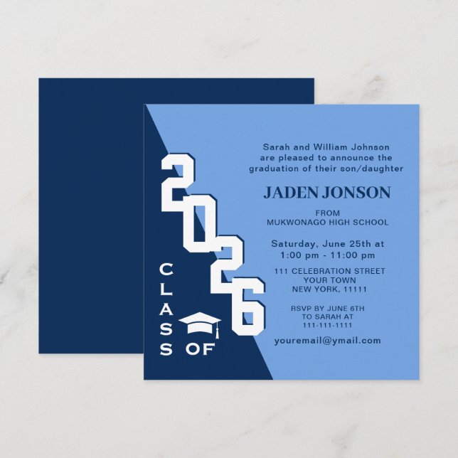 Moderne Klasse der Navy Blue Graduation Party 2024 Einladung (Vorne/Hinten)