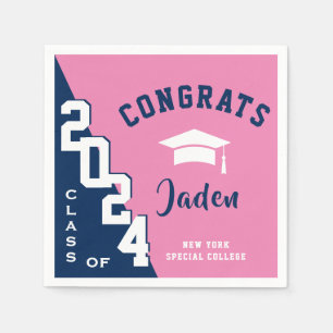Moderne Klasse der Navy Pink Graduation Party 2024 Serviette