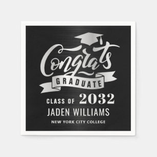 Moderne Klasse der Silver Black Graduation Party 2 Serviette