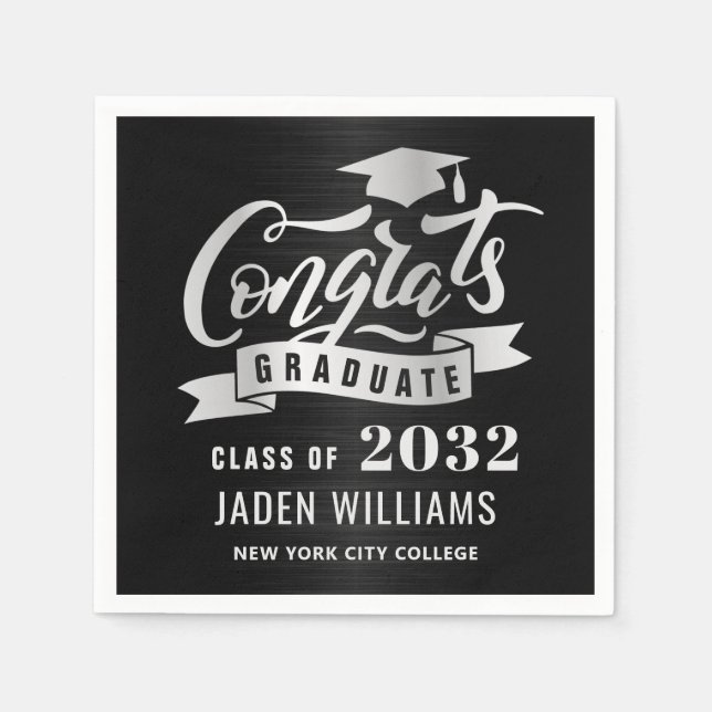 Moderne Klasse der Silver Black Graduation Party 2 Serviette (Vorderseite)
