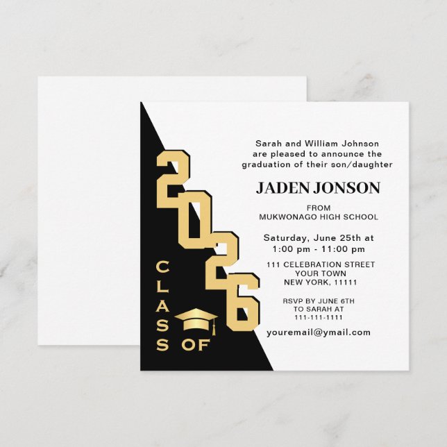 Moderne Klasse der White Black Graduation Party 20 Einladung (Vorne/Hinten)