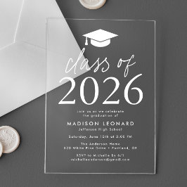 Moderne Klasse der White Graduation Party 2025 Acryleinladungen