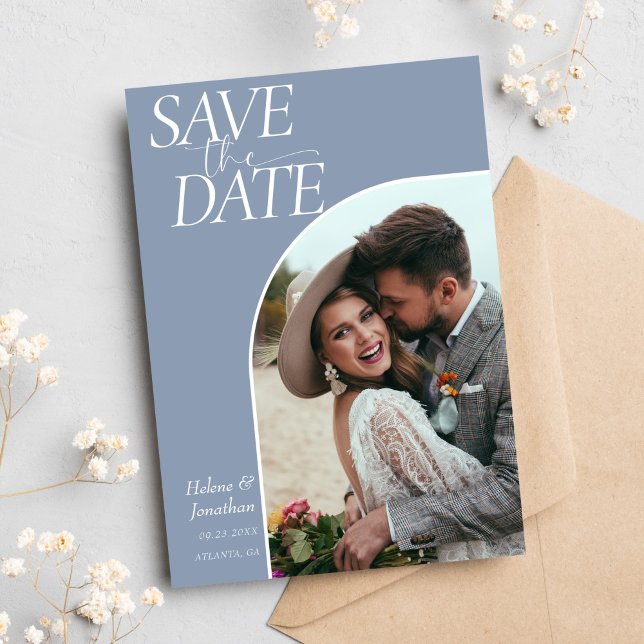 Moderne Klassik Elegant Dusty Blue Wedding Save The Date (Modern Classic Elegant Dusty Blue Wedding Save The Date)