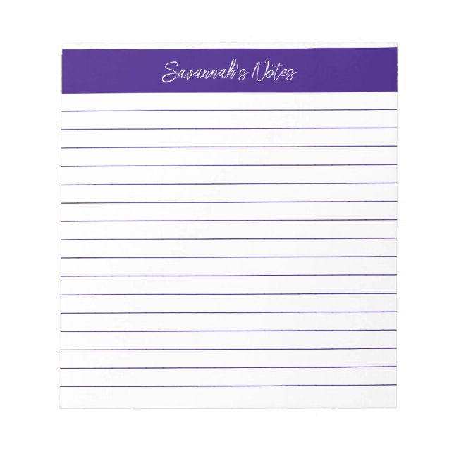 Moderne Klassik Elegante Lila Schrift Personalisie Notizblock (Vorderseite)