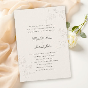 Moderne Klassiker Zarte Wilde Rosen Ecru Hochzeit Einladung