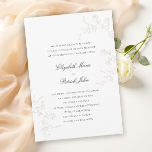 Moderne Klassiker Zarte Wilde Rosen Weiße Hochzeit Einladung