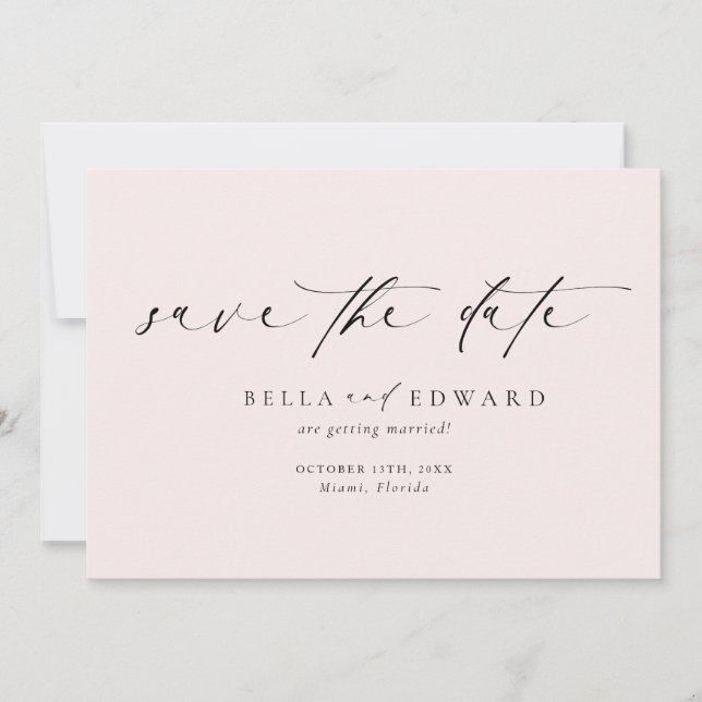 Moderne, klassisch rosa Hochzeit rettet das Datum Save The Date (Vorderseite)