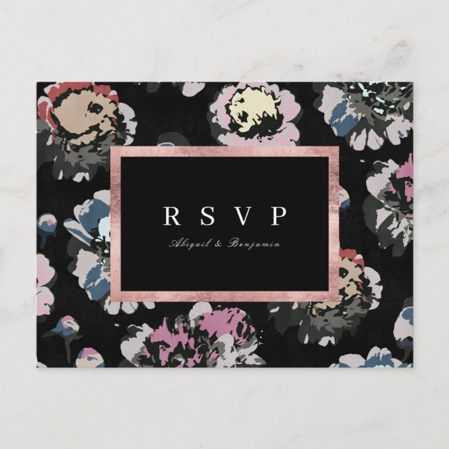 Moderne klassische abstrakte Blütenhochzeit RSVP Einladungspostkarte (Vorderseite)