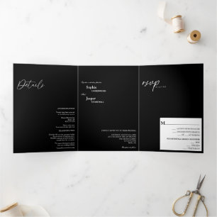 Moderne klassische Black Tri-Fold Hochzeit Einladu Dreifach Gefaltete Einladung