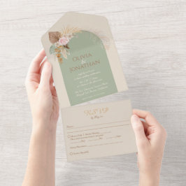 Moderne klassische Boho Rustikale Beige-Münzprägun All In One Einladung