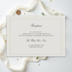 Moderne klassische elegante Ecru-Hochzeitsempfang Begleitkarte