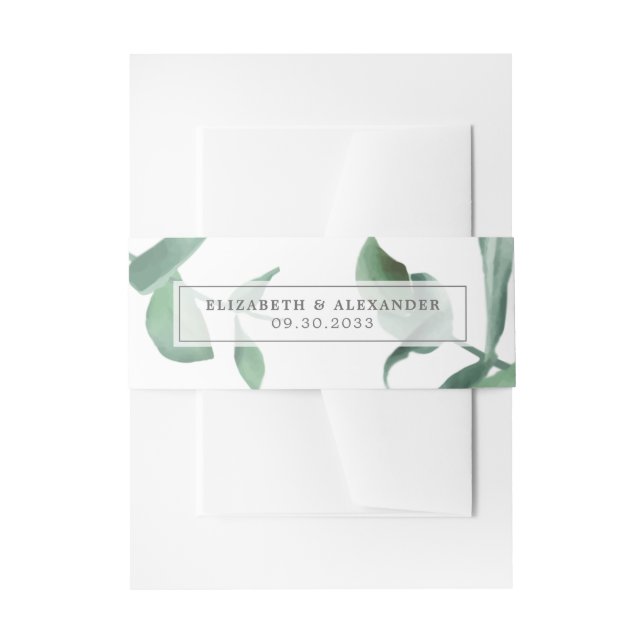 Moderne, klassische Eukalyptus-Hochzeit Einladungsbanderole (Vorderseite Beispiel)