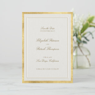 Moderne klassische formelle falsche Gold-Ecru-Hoch Save The Date