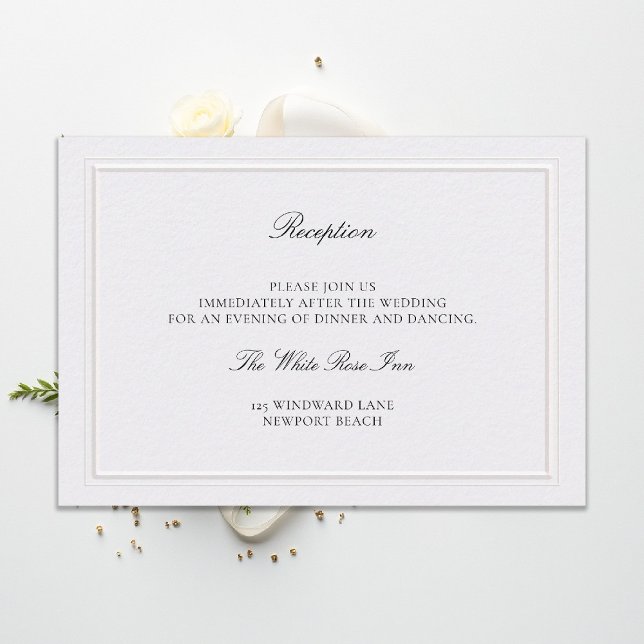 Moderne klassische gehobene Perlen-Hochzeitsempfan Begleitkarte (modern classic wedding reception details double frame elevated pearl formal traditional calligraphy )