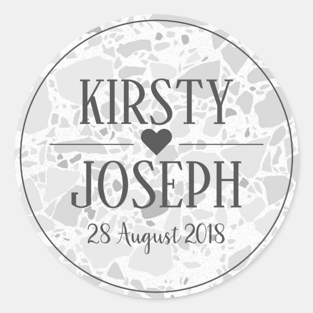 Moderne klassische Gray Terrazzo Hochzeitsticker Runder Aufkleber (Vorderseite)